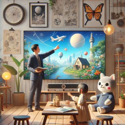 아이에게 스토리텔링을 하고 있다.