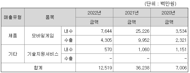 썸에이지 2022년 매출액