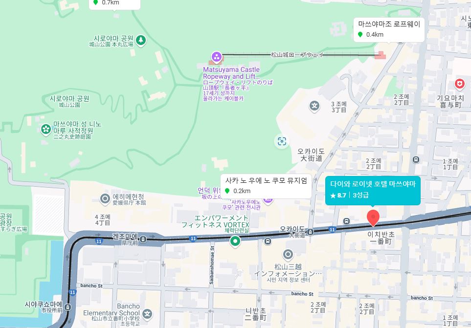 다이와 로이넷 호텔 마쓰야마 지도상 위치