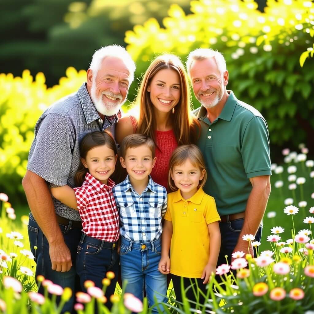 가족 사진: 여러 세대가 함께 찍은 가족 사진. 상속의 의미와 가족의 중요성을 강조하는 이미지.