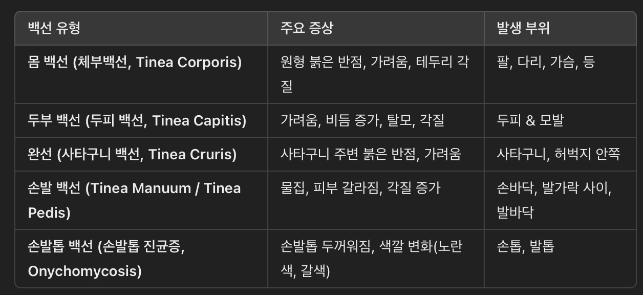 백선의 유형 &amp; 증상