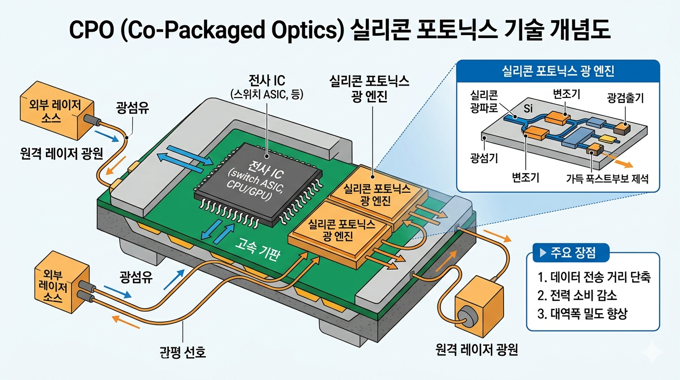 CPO 실리콘 포토닉스 기술 개념도
