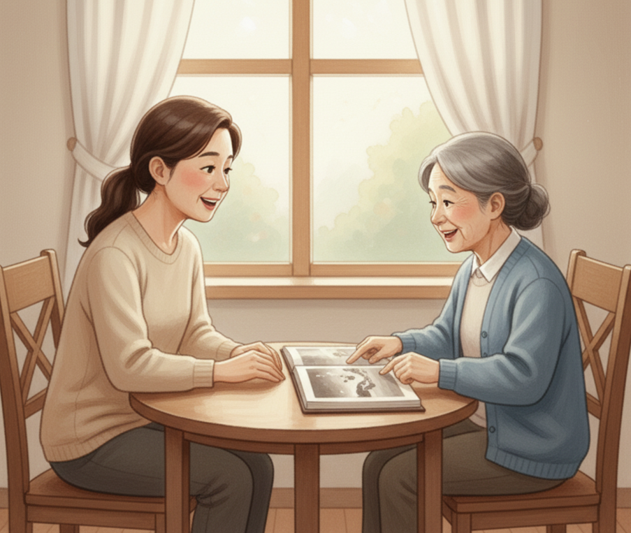 시설에서 치매어르신과 회상프로그램 진행