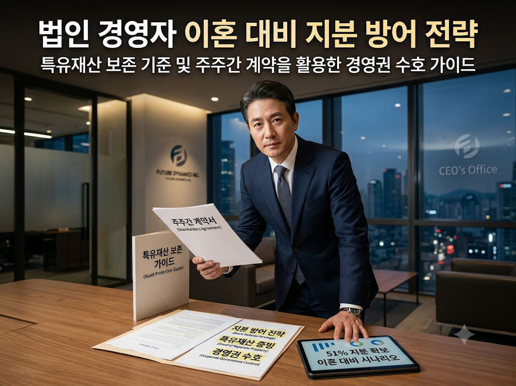 법인 경영자 이혼 대비 지분 방어 전략: 특유재산 보존 기준 및 주주간 계약을 활용한 경영권 수호 가이드