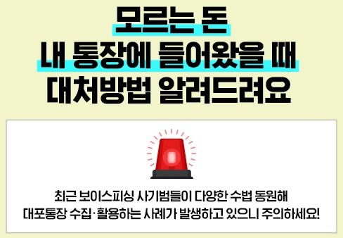 보이스핑싱관련 모르는 돈이 내 통장에 입금시 대처방법 주의 안내 화면캡쳐 사진