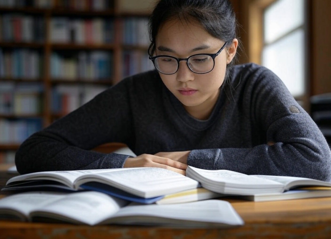 연세대학교 국어 국문학과에서 공부하는 여학생 이미지