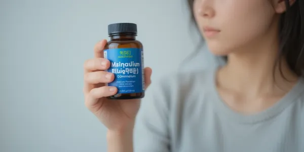 팔근육 떨림 완화를 위해 마그네슘 영양제를 살펴보는 여성의 모습