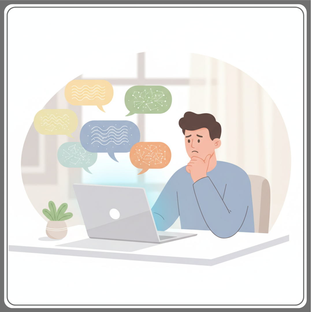 ChatGPT를 사용하며 기준 없이 질문해 결과가 헷갈리는 사용자 모습