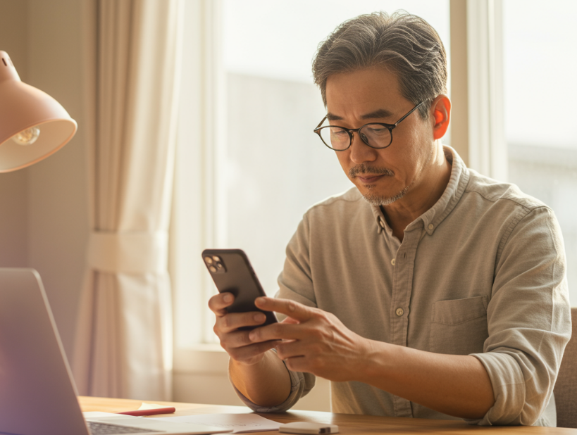 자격조건 신청내역을 확인하는 50대 남성