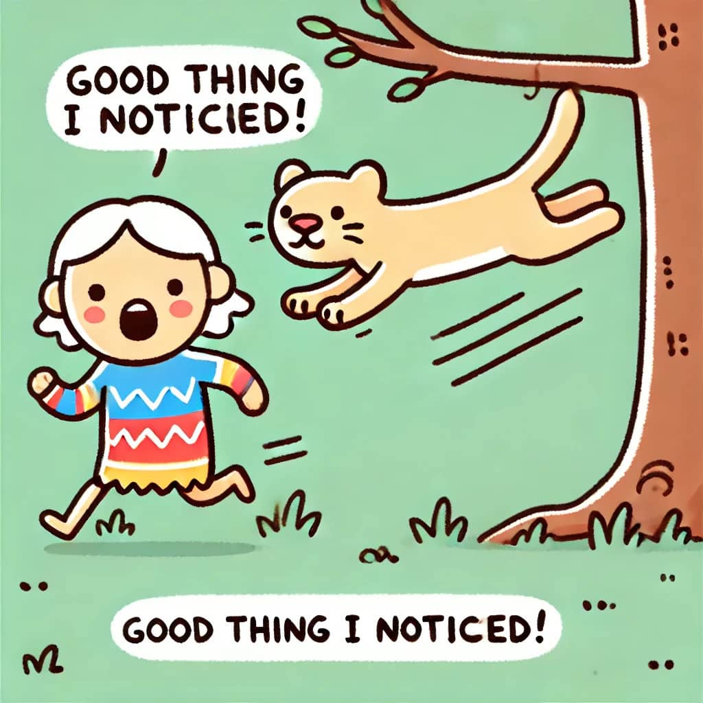 나무에서 푸마를 보고 도망가는 모습