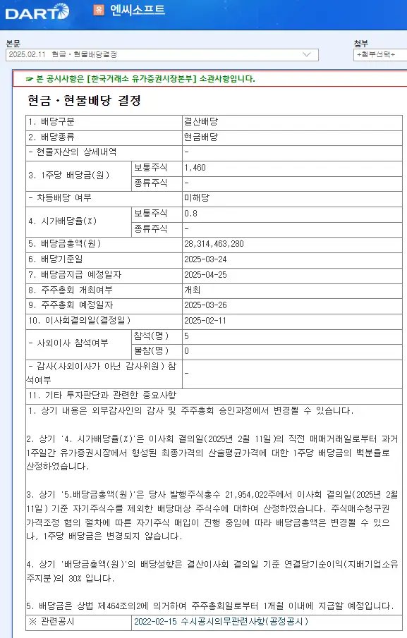 엔씨소프트(036570) 2025년 배당금