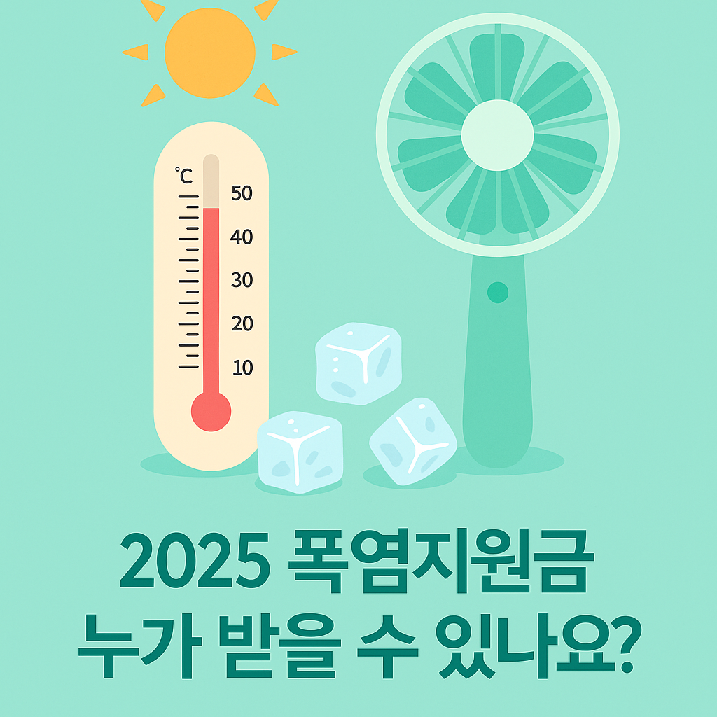 여름철 폭염을 상징하는 미니 선풍기와 온도계 일러스트 – 시원한 파스텔 배경 위에 귀엽고 깔끔한 디자인