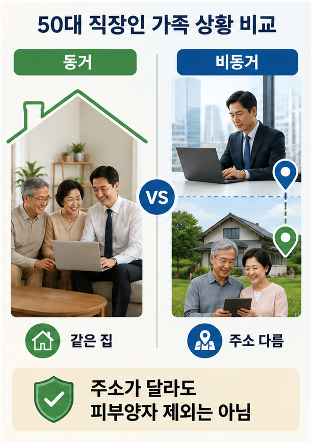 부모 건강보험 피부양자 동거와 비동거 부양관계 비교