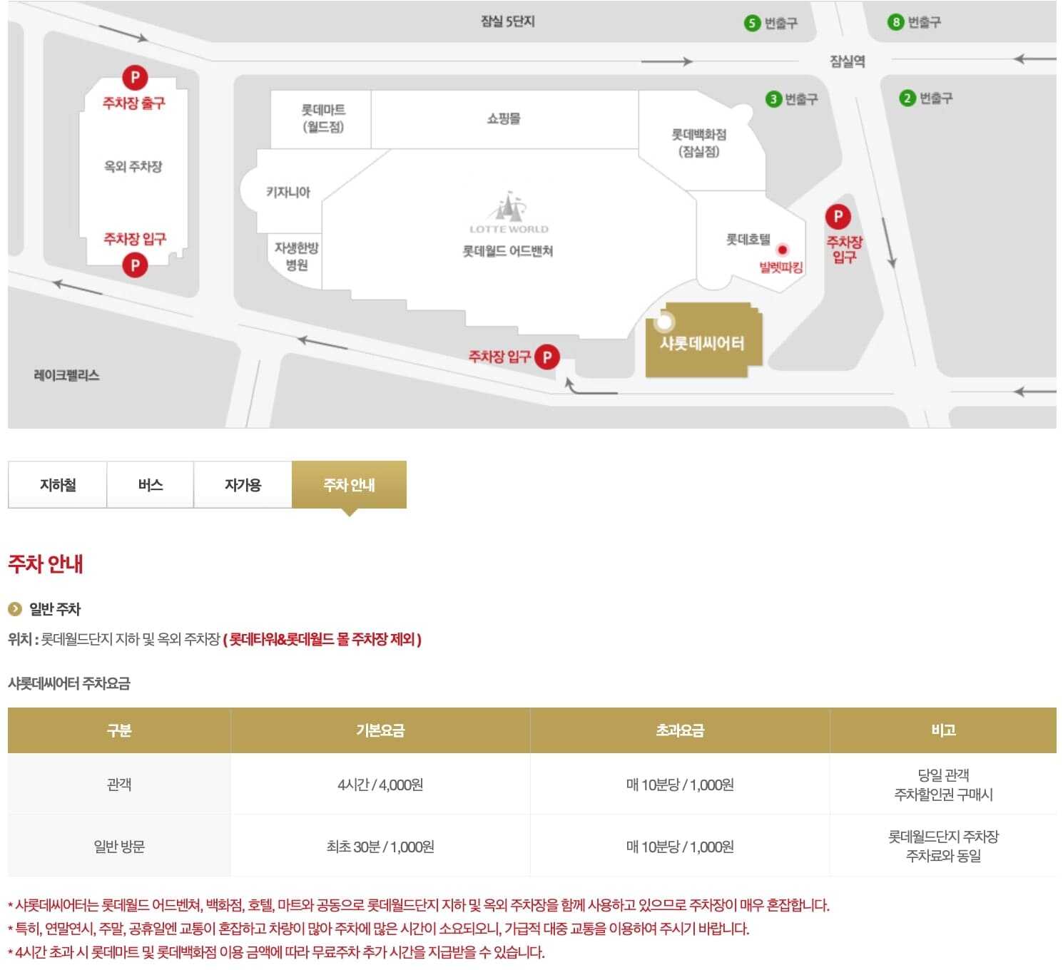 샤롯데 씨어터 주차장 안내