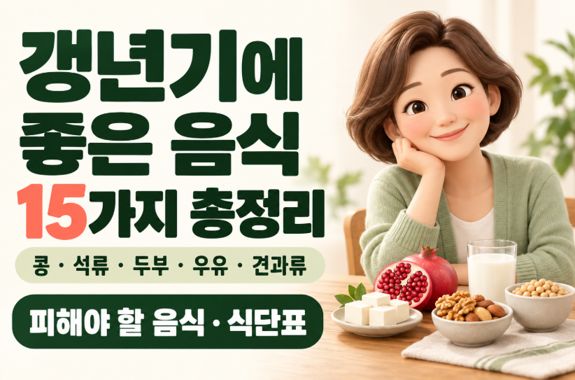 갱년기에 좋은 음식 15가지 총정리｜콩&middot;석류&middot;두부&middot;우유&middot;견과류&middot;피해야 할 음식&middot;식단표