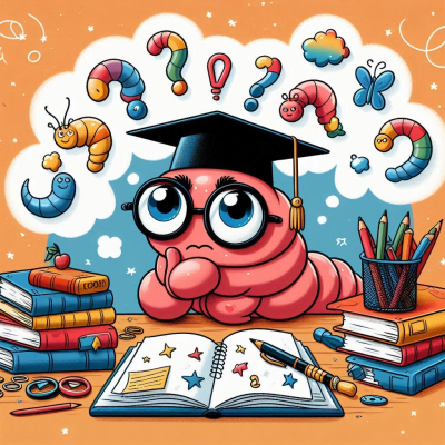 애벌레가 책을 읽으며 졸업을 꿈꾸는 모습.