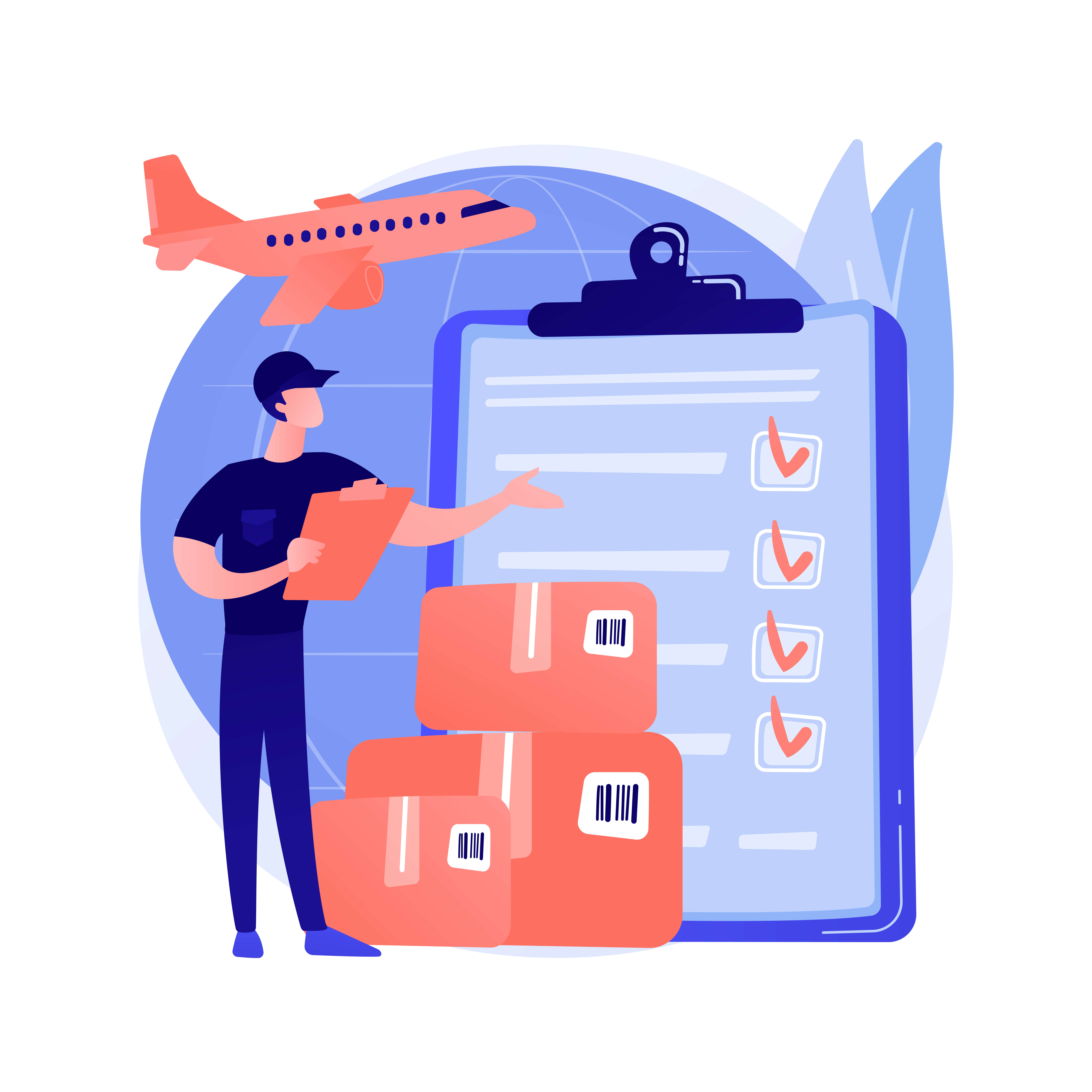 해외배송 체크리스트를 점검하는 직원 일러스트