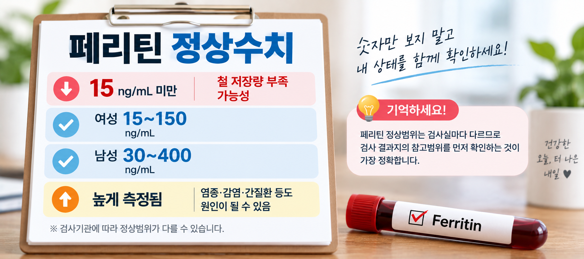 페리틴 정상수치와 철 저장량 기준 이미지
