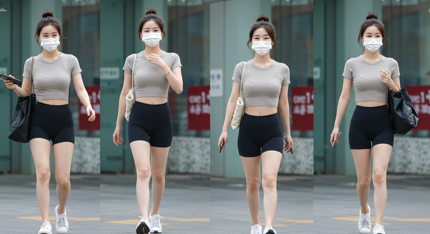 마스크를 쓰고 걸아가는 여인