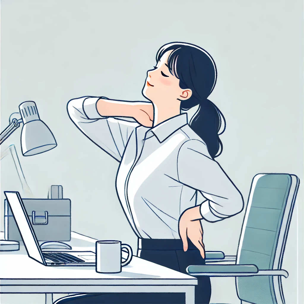 허리와 목 스트레칭하고 있는 여성