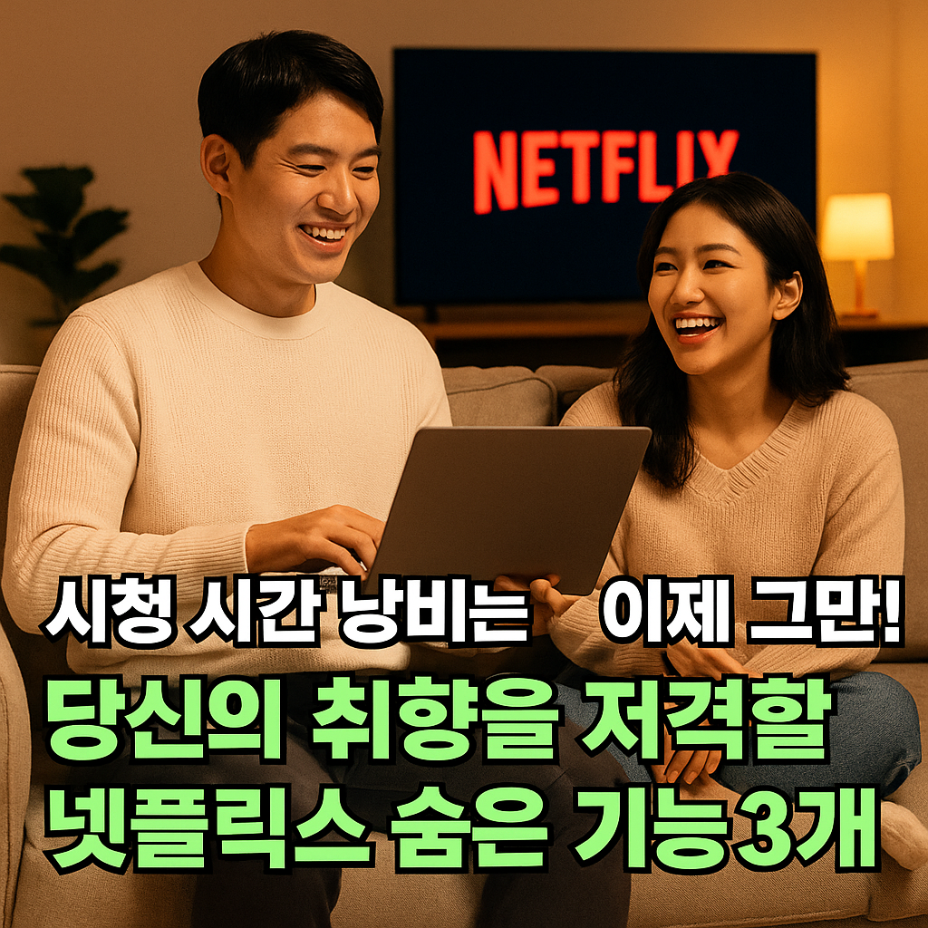 거실에서 넷플릭스를 함께 보며 웃는 커플