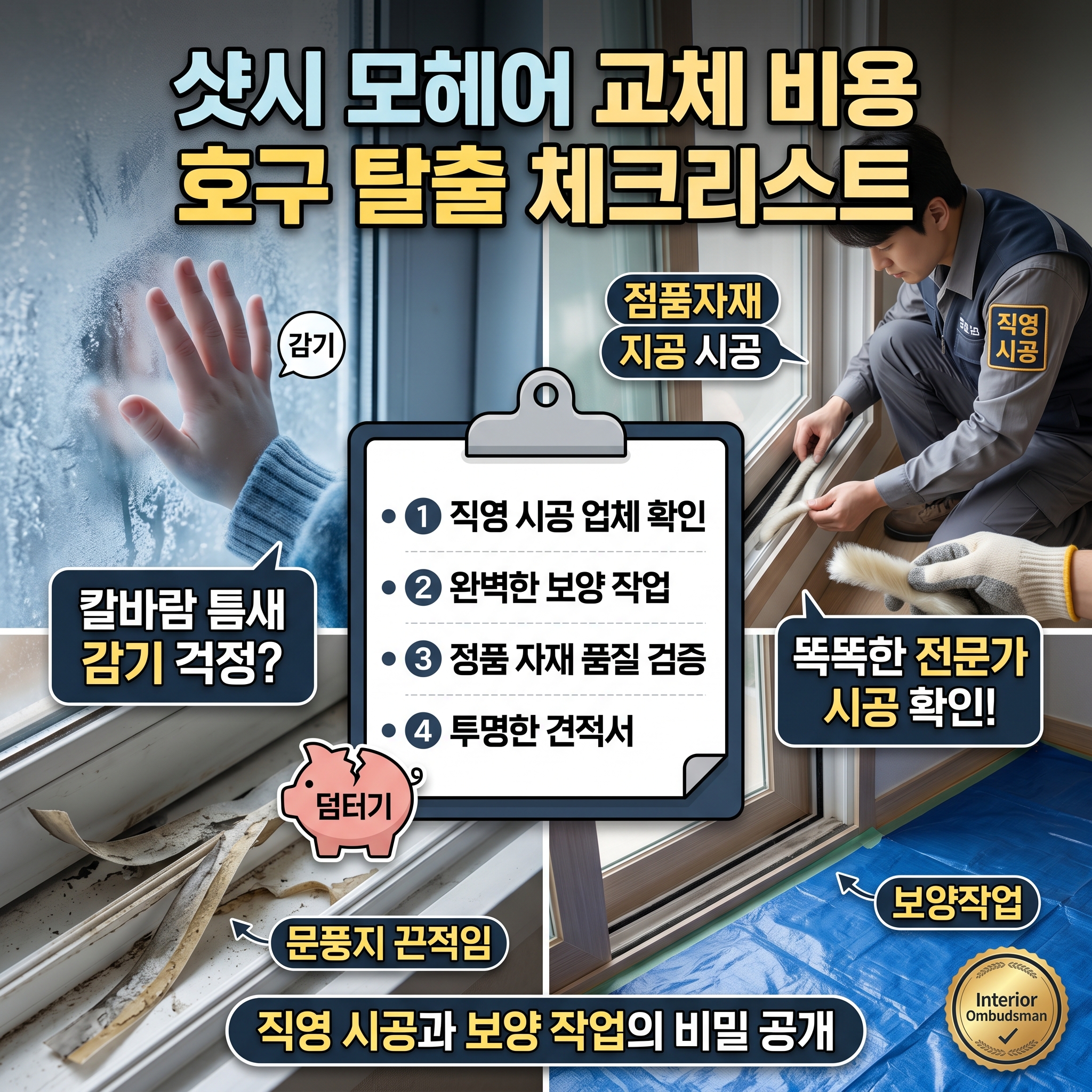 샷시 모헤어 교체 비용 호구 안 당하는 체크리스트 (직영 시공과 보양 작업의 비밀)