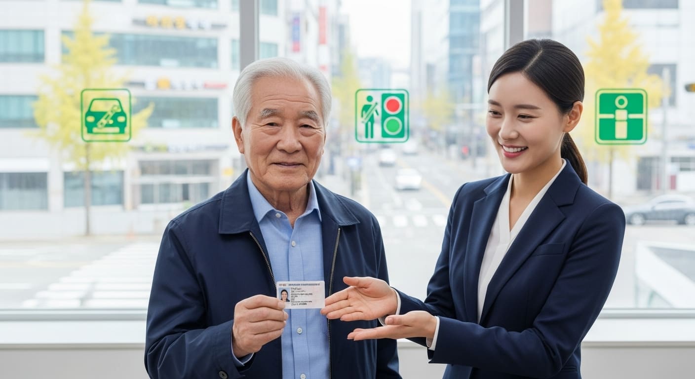 경찰서 창구에서 면허 반납을 접수하는 모습
