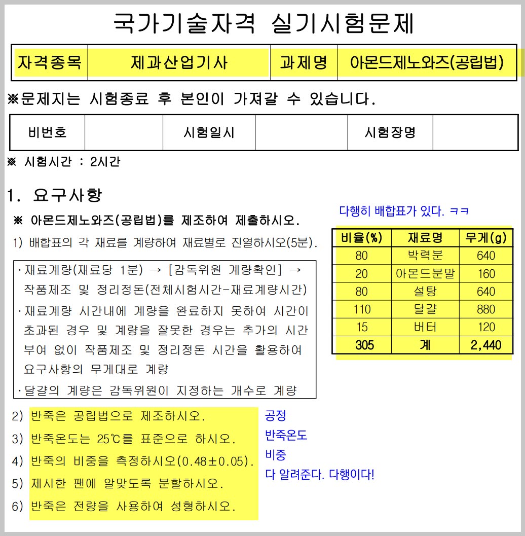 제과산업기사-실기-문제