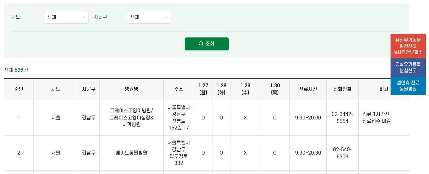 2025 설 연휴 문 여는 동물병원 찾기