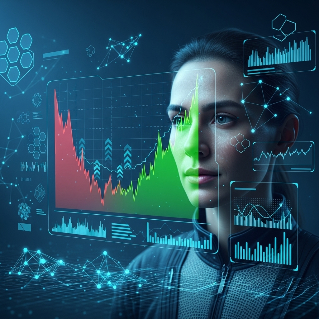 가상자산 하락장에서 냉철하게 차트를 분석하며 위기를 기회로 바꾸는 투자자의 모습