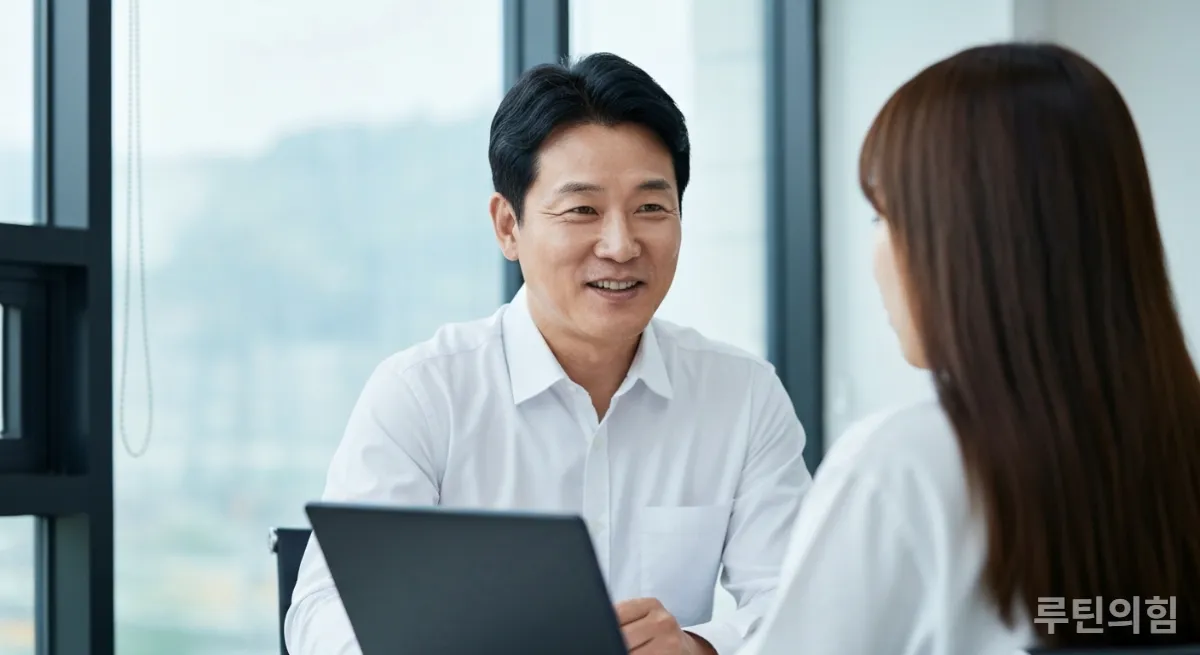 면접관이 지원자를 평가하는 듯한 모습의 채용 면접 장면
