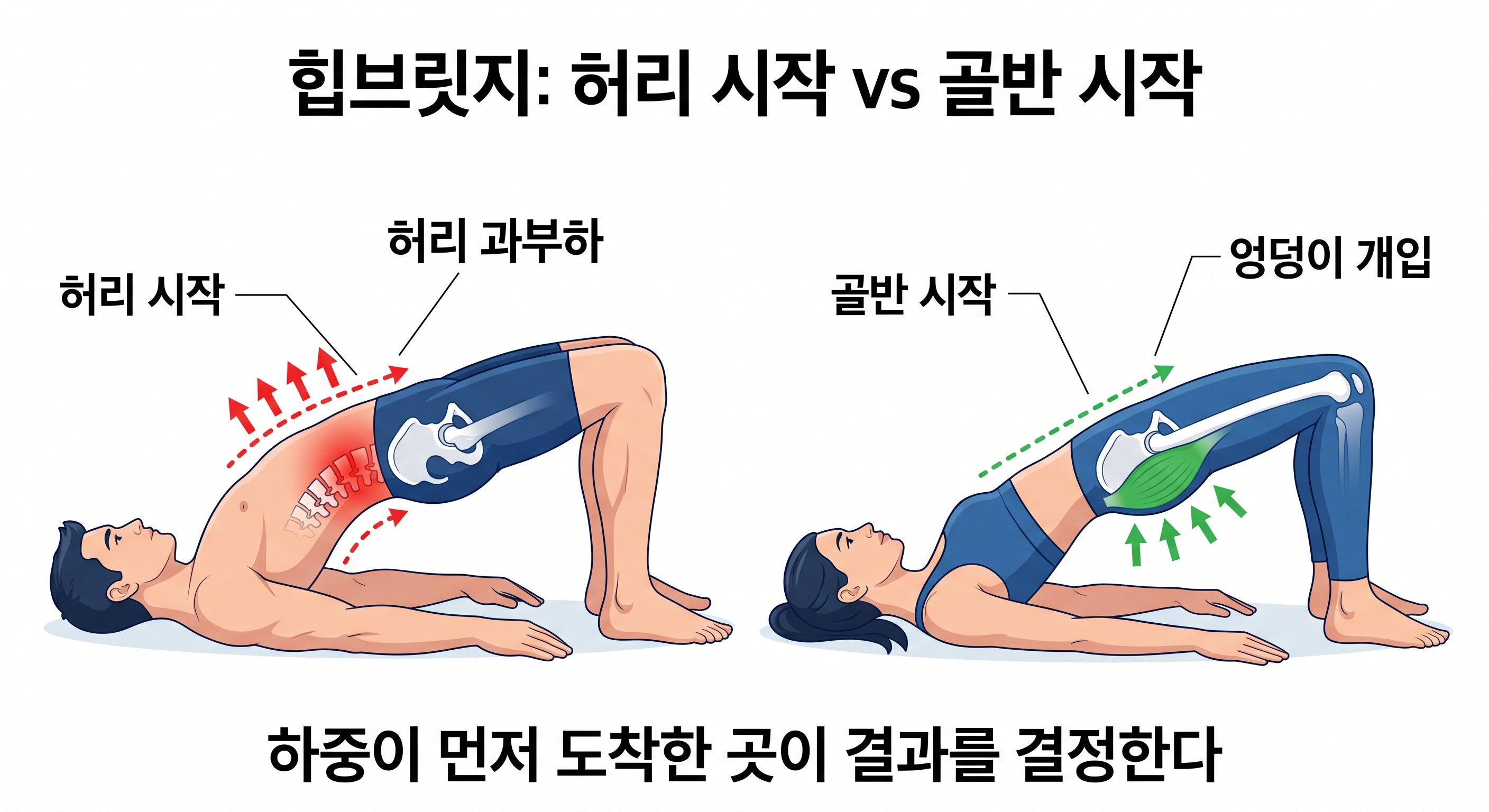 “힙브릿지: 허리 시작 vs 골반 시작”