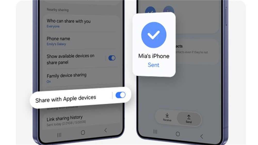 One UI 8.5 Quick Share 애플 기기 공유 기능 화면