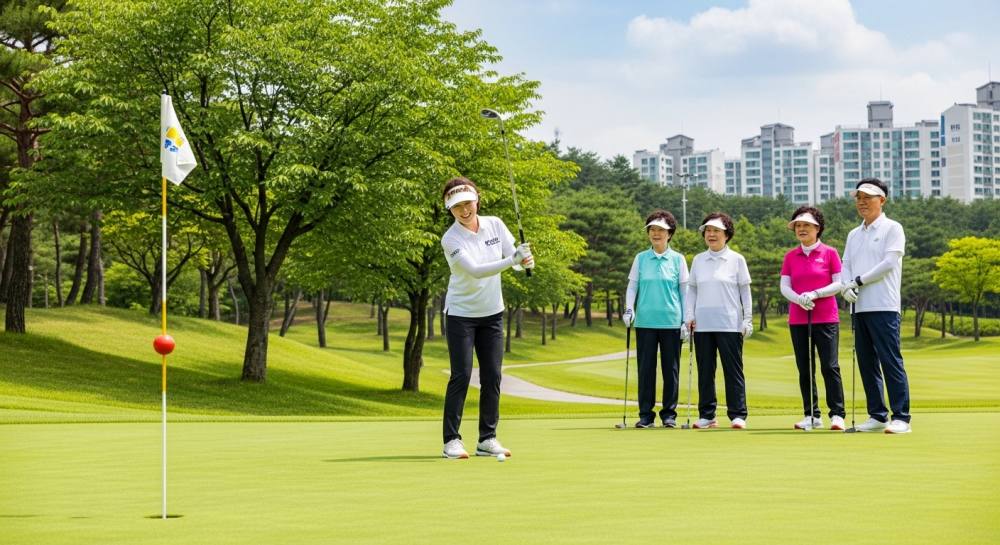 파크골프 지도사가 강습하는 사진