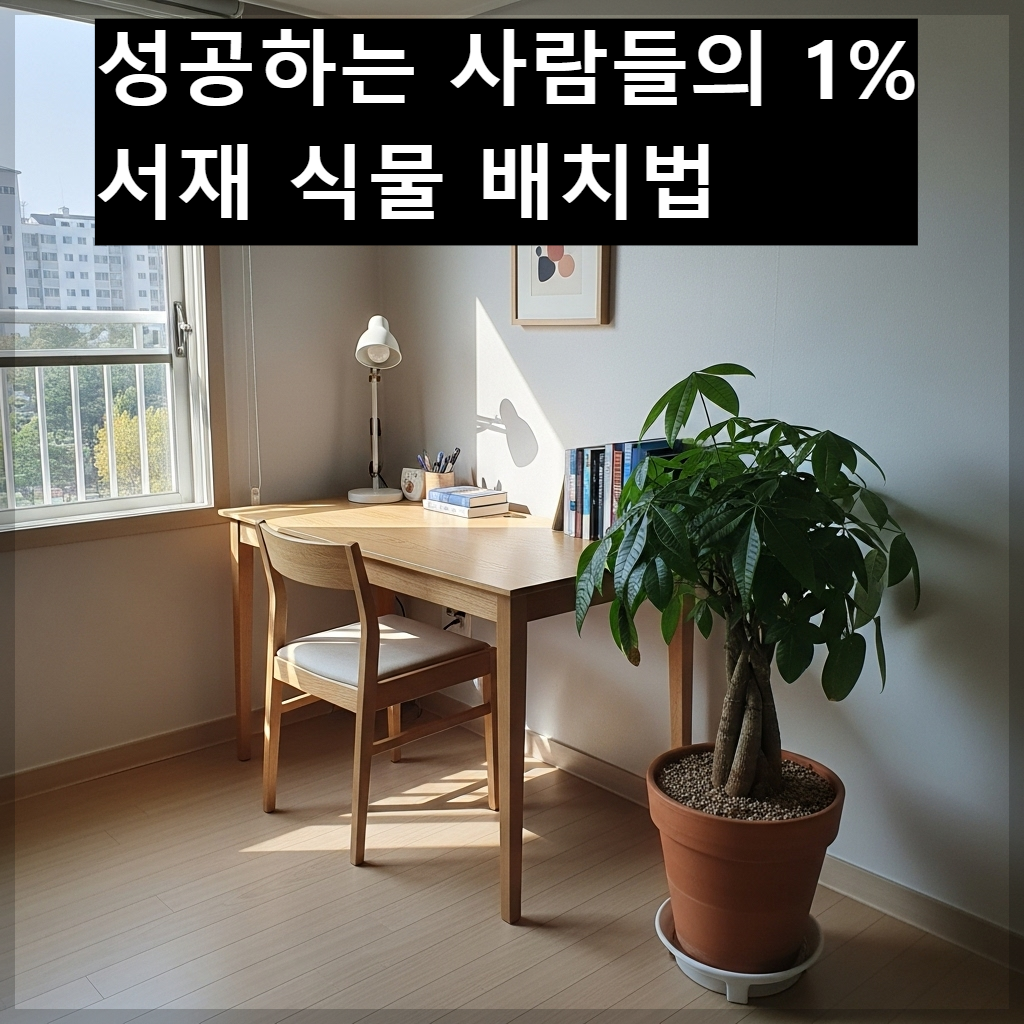 인복과 성공운을 높이기 위해 서재 책상 위에 배치된 잎이 넓은 관엽식물 인테리어