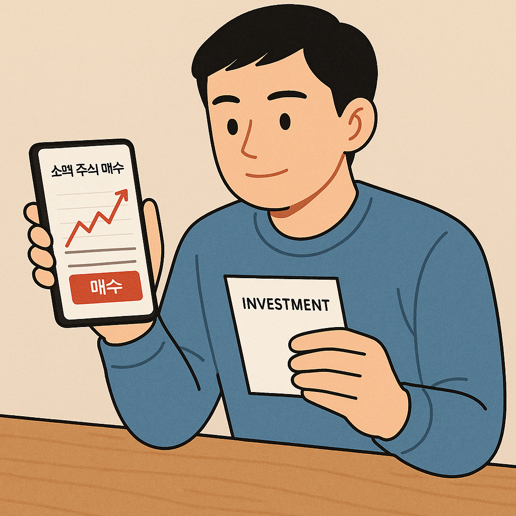 소액 주식 매수로 투자 연습하는 남성