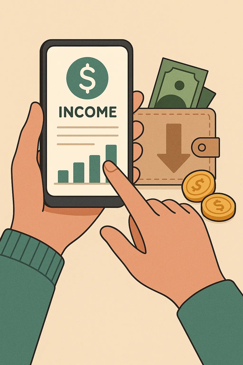 소득관리-앱-사용이-소비-절감에-미치는-영향을-표현한-일러스트