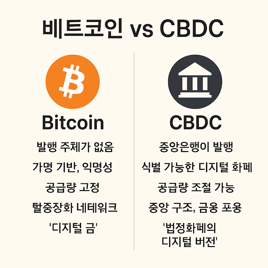 비트코인과 CBDC 비교 사진