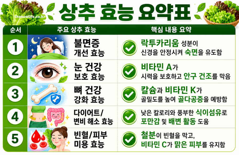 상추 효능 요약표