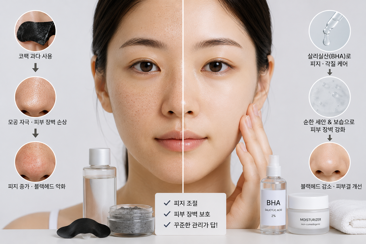 피지 관리 전후 비교