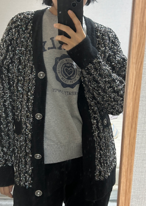 오브제 울 블렌드 벨티드 글리터 가디건 착용후기