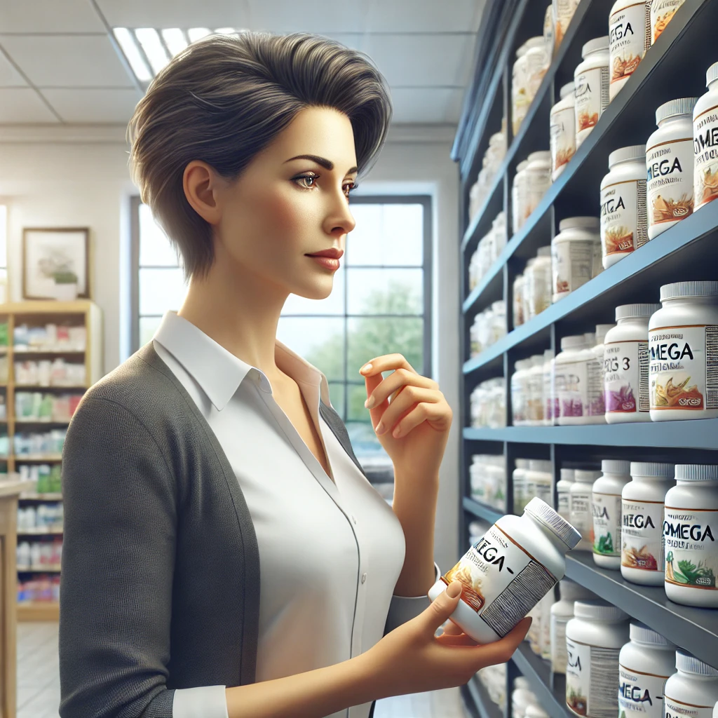 오메가3를 고르고 있는 여성을 표현한 인포그래픽