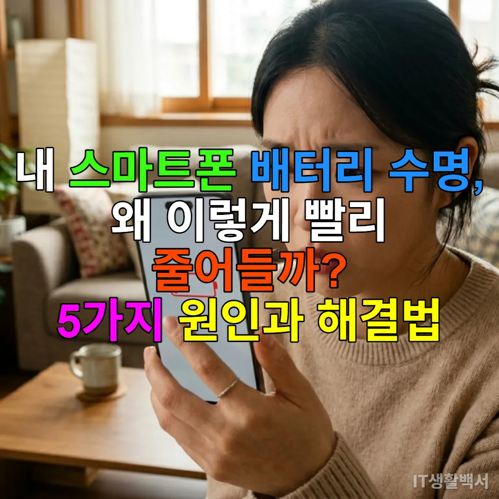 배터리가 부족해 불안해하는 사람의 손에 들린 스마트폰