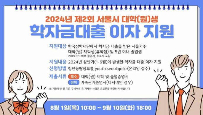 2024년 제2회 서울시 대학(원)생 학자금대출 이자지원