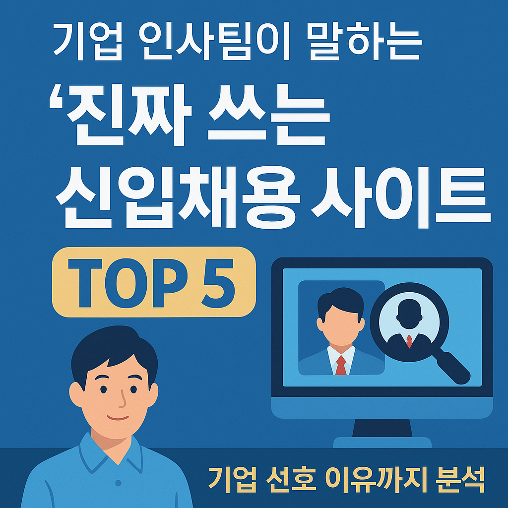 기업 인사팀이 말하는 신입채용 사이트 TOP 5를 설명하는 그래픽 이미지