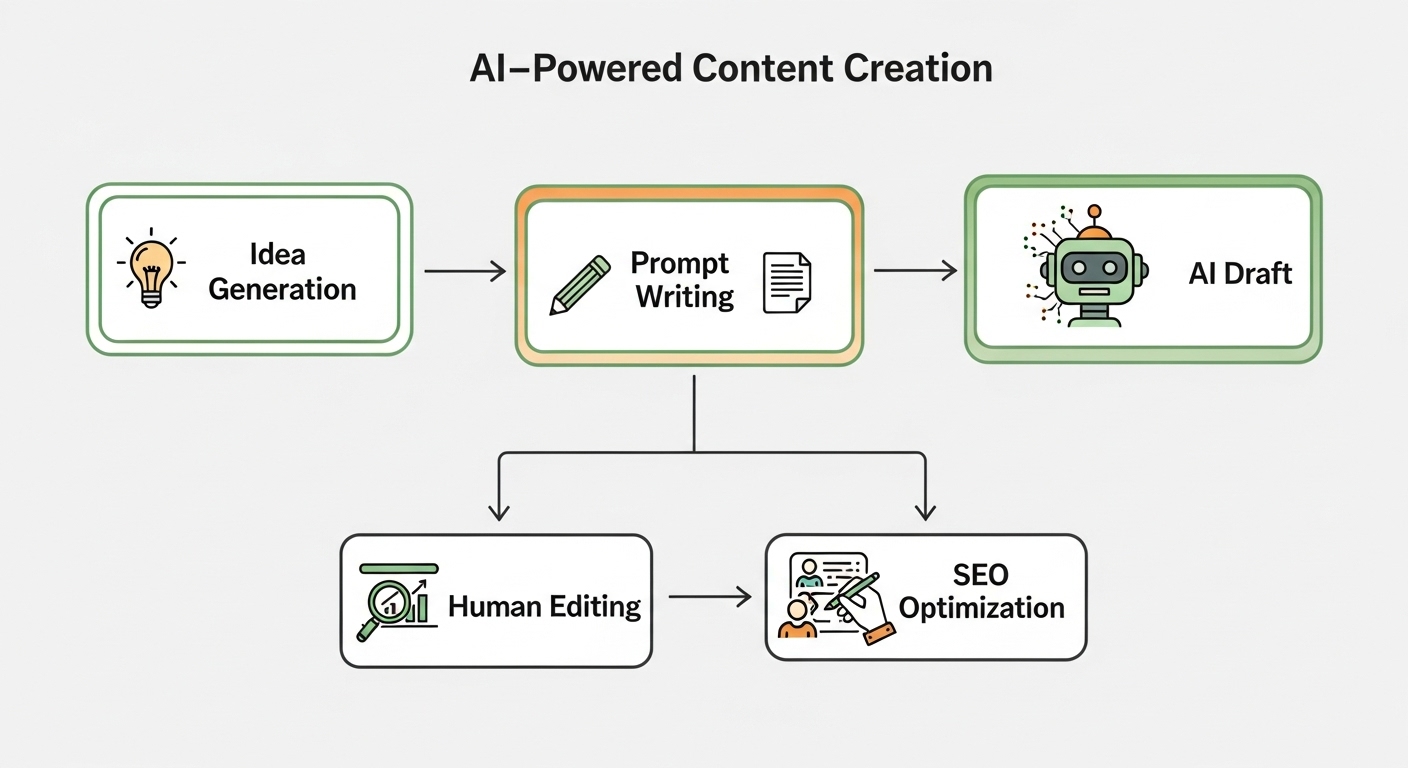 아이디어 발상부터 최적화까지 AI 글쓰기 과정을 보여주는 플로차트