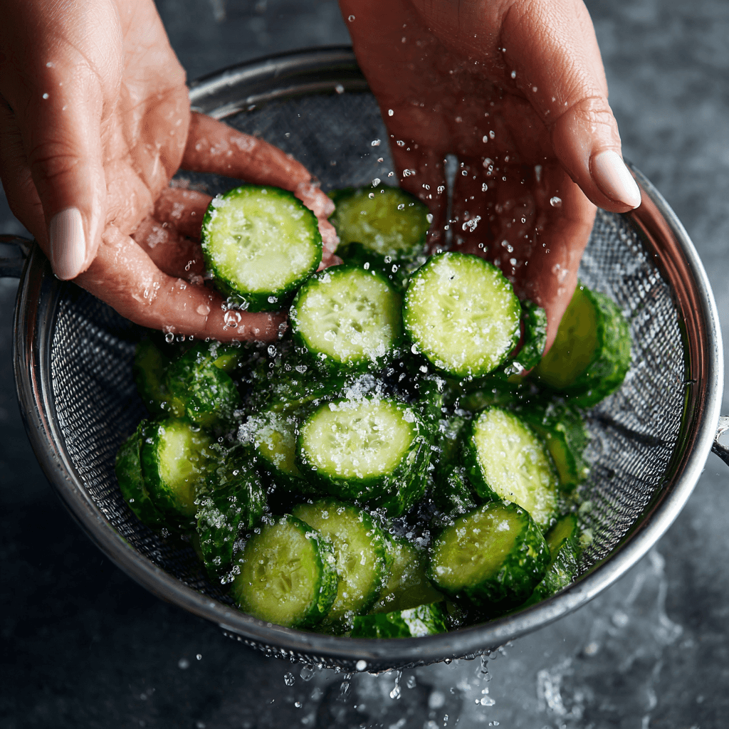 썰어놓은-오이를-세척하는-모습