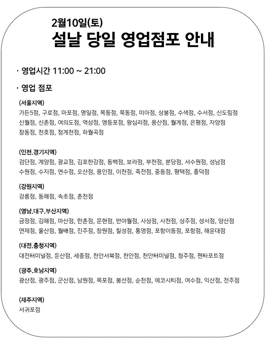 설날 당일 이마트 영업 점포