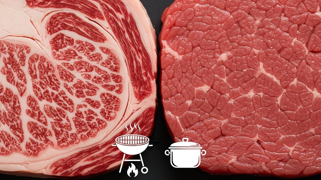 맛과 식감 – 마블링과 활용 부위의 차이