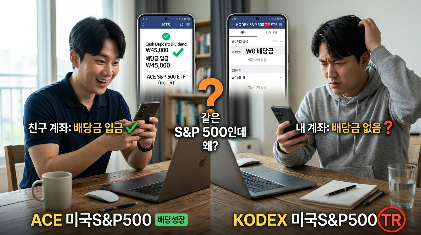 배당금 미수령의 혼란을 보여주는 분할 화면
